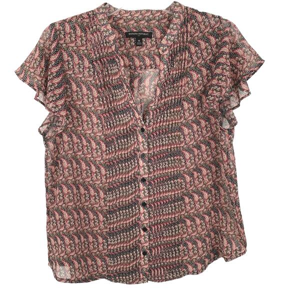 Banana Republic Factory Tops - Banana Republic Blouse Top Shirt Short Sleeve Button Up Paisley Sheer Sz Medium